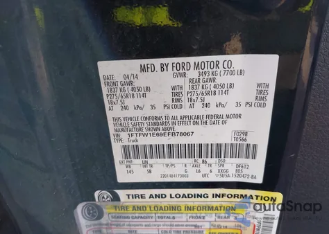 2014 Ford F-150 Fx4 from USA, damaged, VIN 1FTFW1E69EFB78067